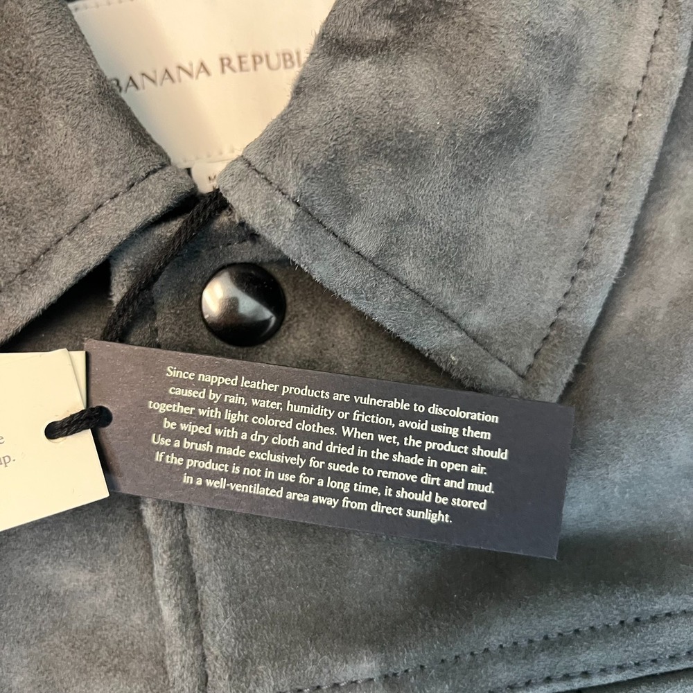 Banana Republic‎ Mens Medium Suede Leather Trucker Jacket New Cinders Gray NWT - Picture 3 of 9